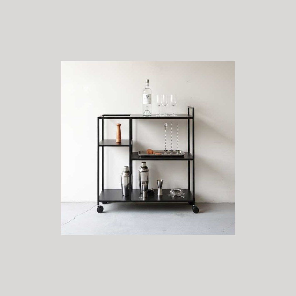 Carro Bar Bud Kallfü metal negro mate, 78x40x85 cm — con coctelería