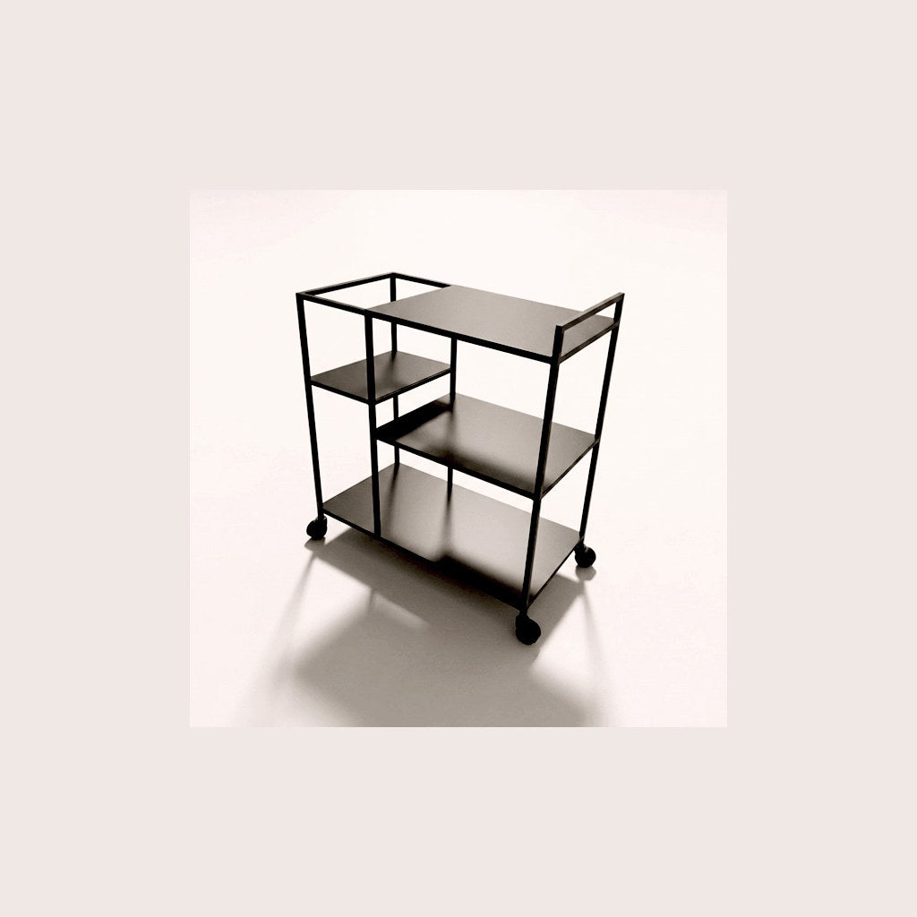 Carro Bar Bud Kallfü metal negro mate, 78x40x85 cm — vista 3/4