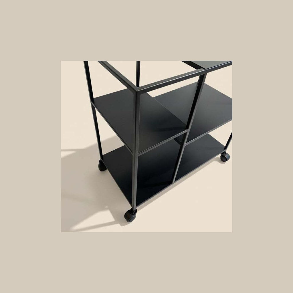 Carro Bar Bud Kallfü metal negro mate, 78x40x85 cm — ruedas y uniones