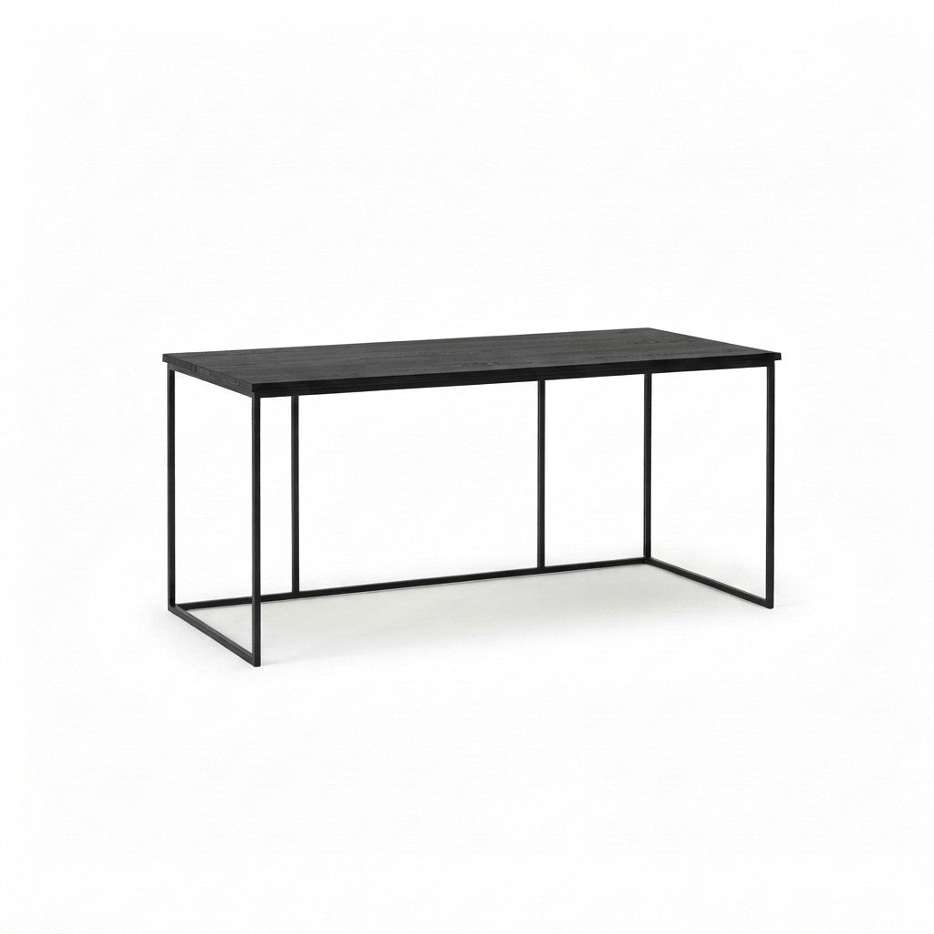 Escritorio Industrial 160 cm Kallfü con cubierta de madera BLACK y estructura de metal negro, 160 x 75 cm