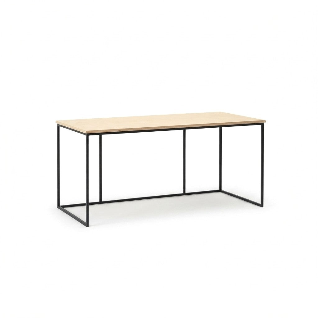 Escritorio Industrial 160 cm Kallfü con cubierta de madera MIMA y estructura de metal negro, 160 x 75 cm