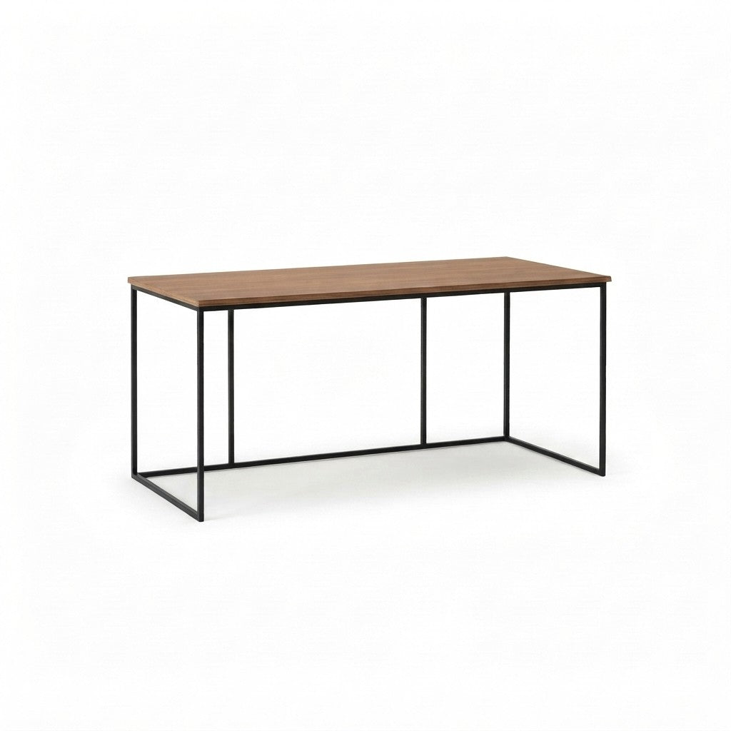 Escritorio Industrial 160 cm Kallfü con cubierta de madera TOFFEE y estructura de metal negro, 160 x 75 cm