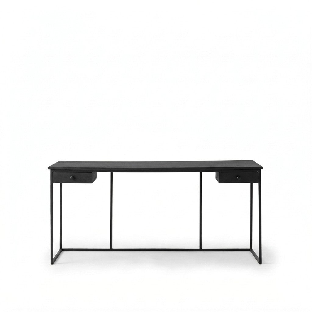 Escritorio Industrial con Dos Cajones 160 cm Kallfü, cubierta y cajones de madera BLACK y estructura de metal negro