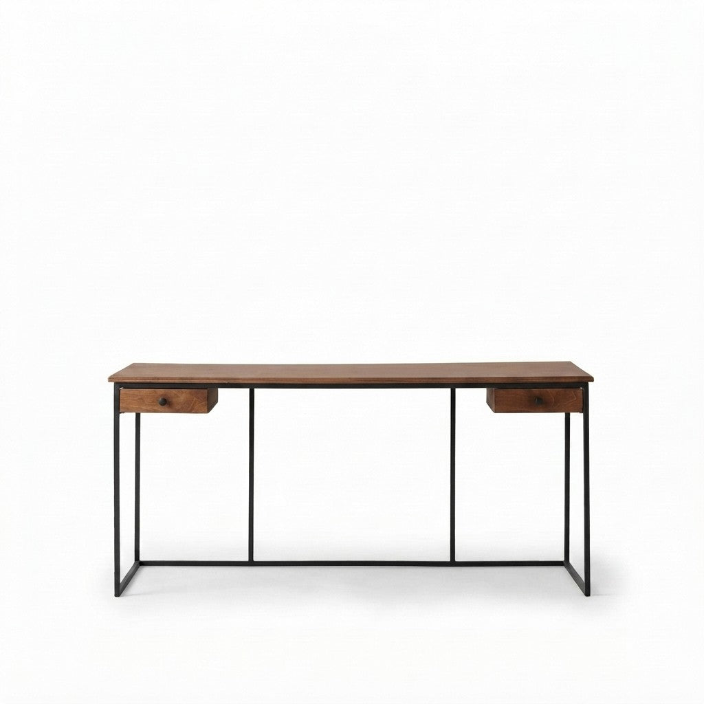 Escritorio Industrial con Dos Cajones 160 cm Kallfü, cubierta y cajones de madera TOFFEE y estructura de metal negro