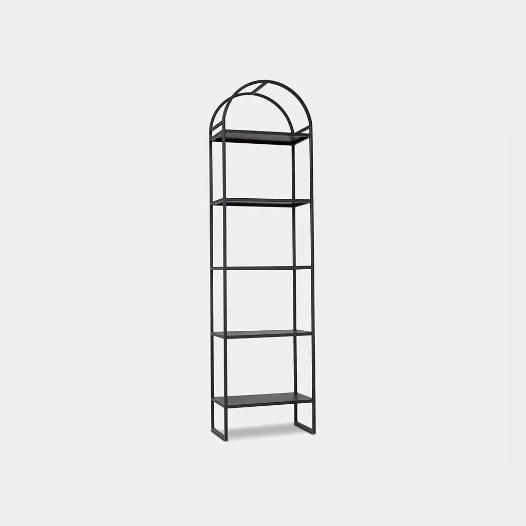 Estantería Arcus Kallfü en metal negro con arco superior, 190 cm de alto y cinco niveles — vista principal