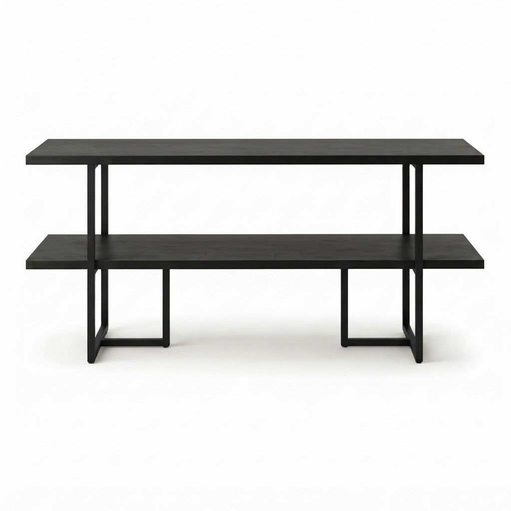 Estantería Concep 160 cm Kallfü de dos niveles, madera BLACK y soportes de metal negro