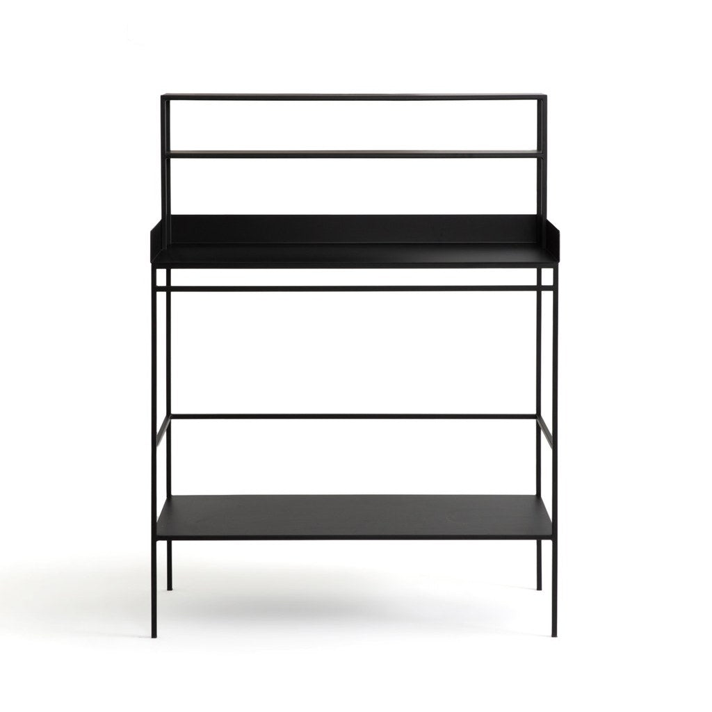 Estantería Consuela Kallfü metal negro — vista frontal con superficie y estante inferior