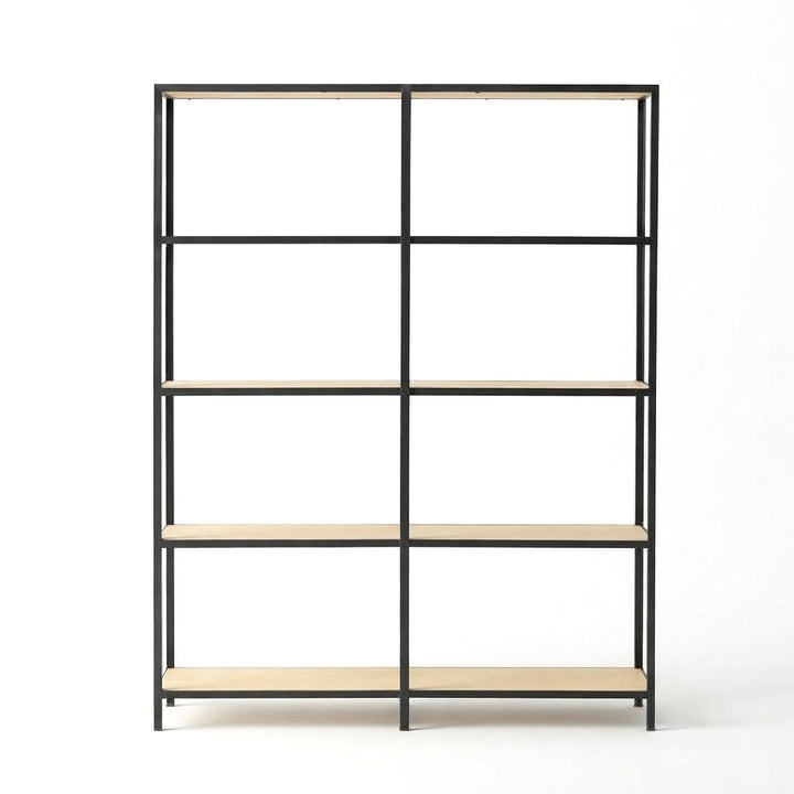 Estantería Industrial Doble 160 cm Kallfü con repisas de madera MIMA y estructura de metal negro, 160 x 40 x 185 cm