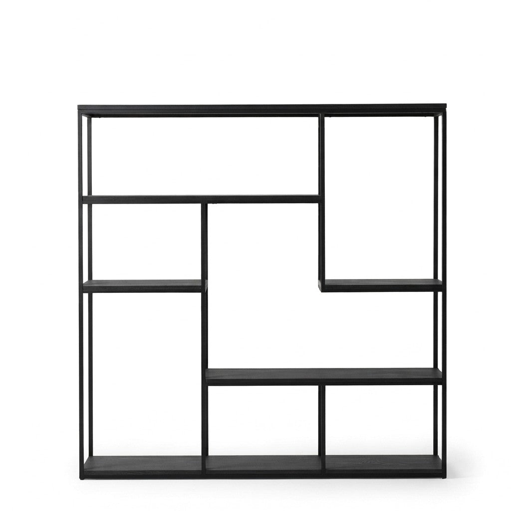 Estantería Industrial con Nichos 200 cm Kallfü en madera BLACK con estructura de metal negro, 200 x 40 x 185 cm