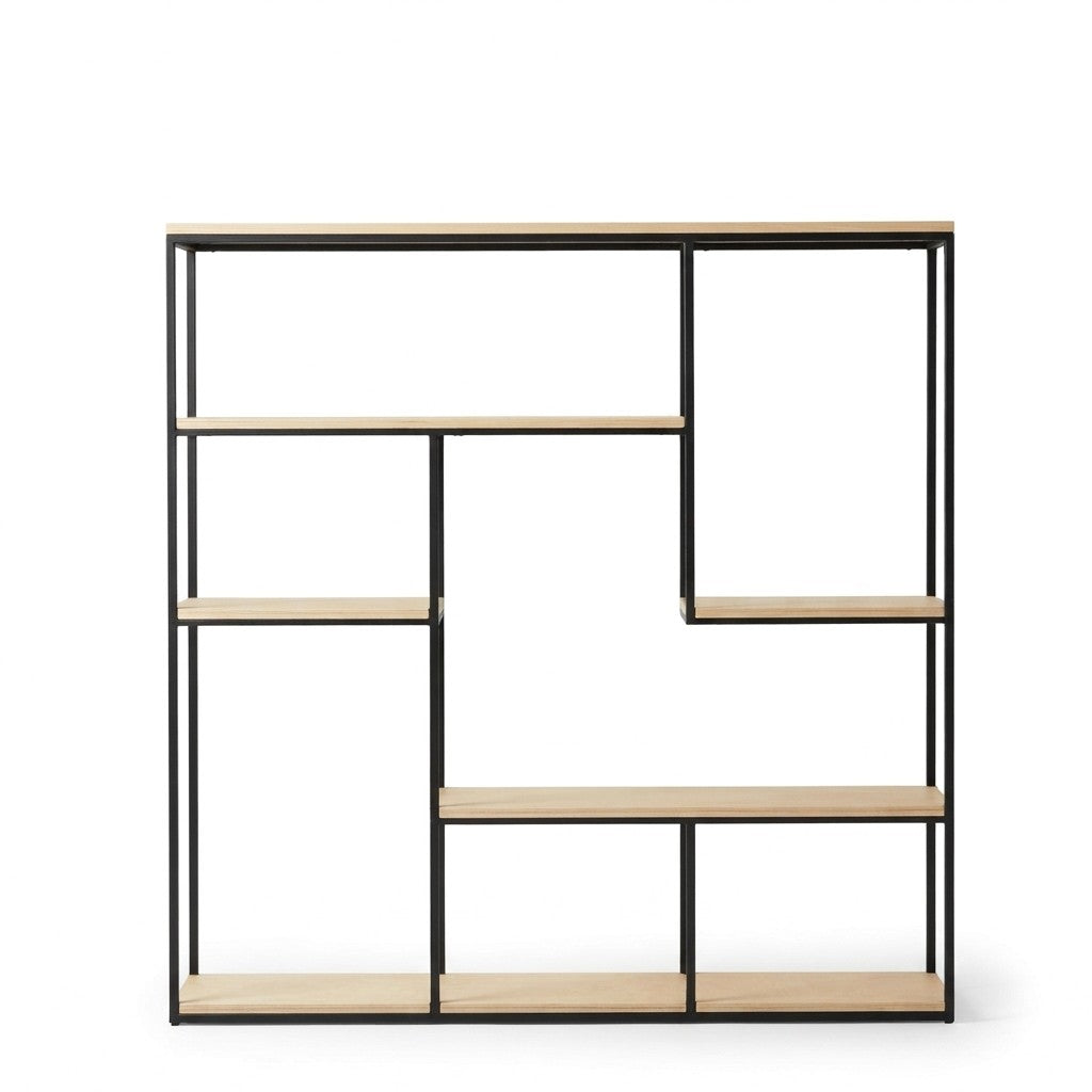 Estantería Industrial con Nichos 200 cm Kallfü en madera MIMA con estructura de metal negro, 200 x 40 x 185 cm