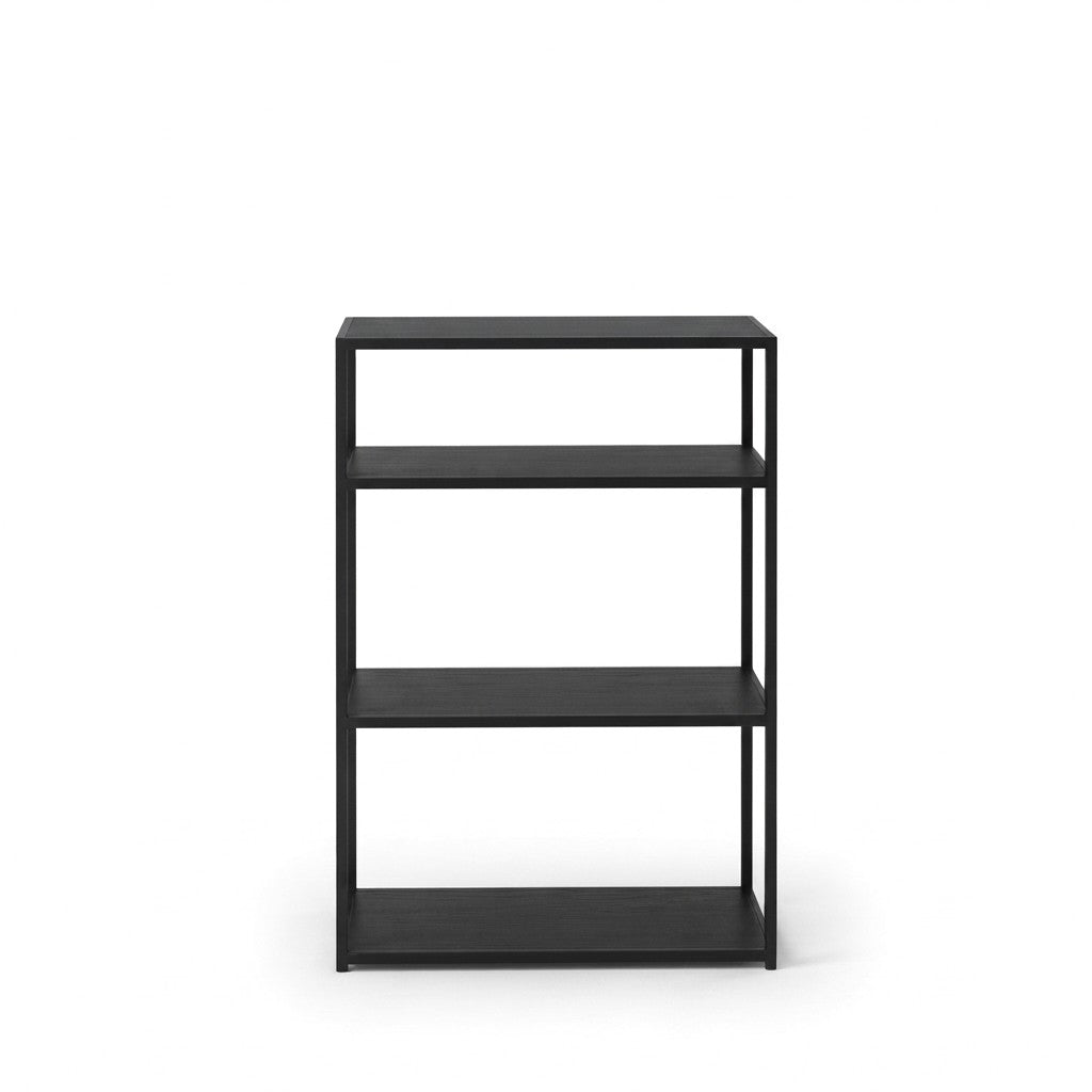 Estantería Industrial 4 Niveles 70 cm Kallfü con repisas de madera BLACK y estructura de metal negro, 70 x 35 x 100 cm