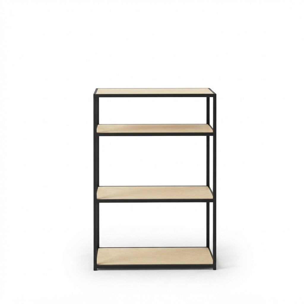 Estantería Industrial 4 Niveles 70 cm Kallfü con repisas de madera MIMA y estructura de metal negro, 70 x 35 x 100 cm