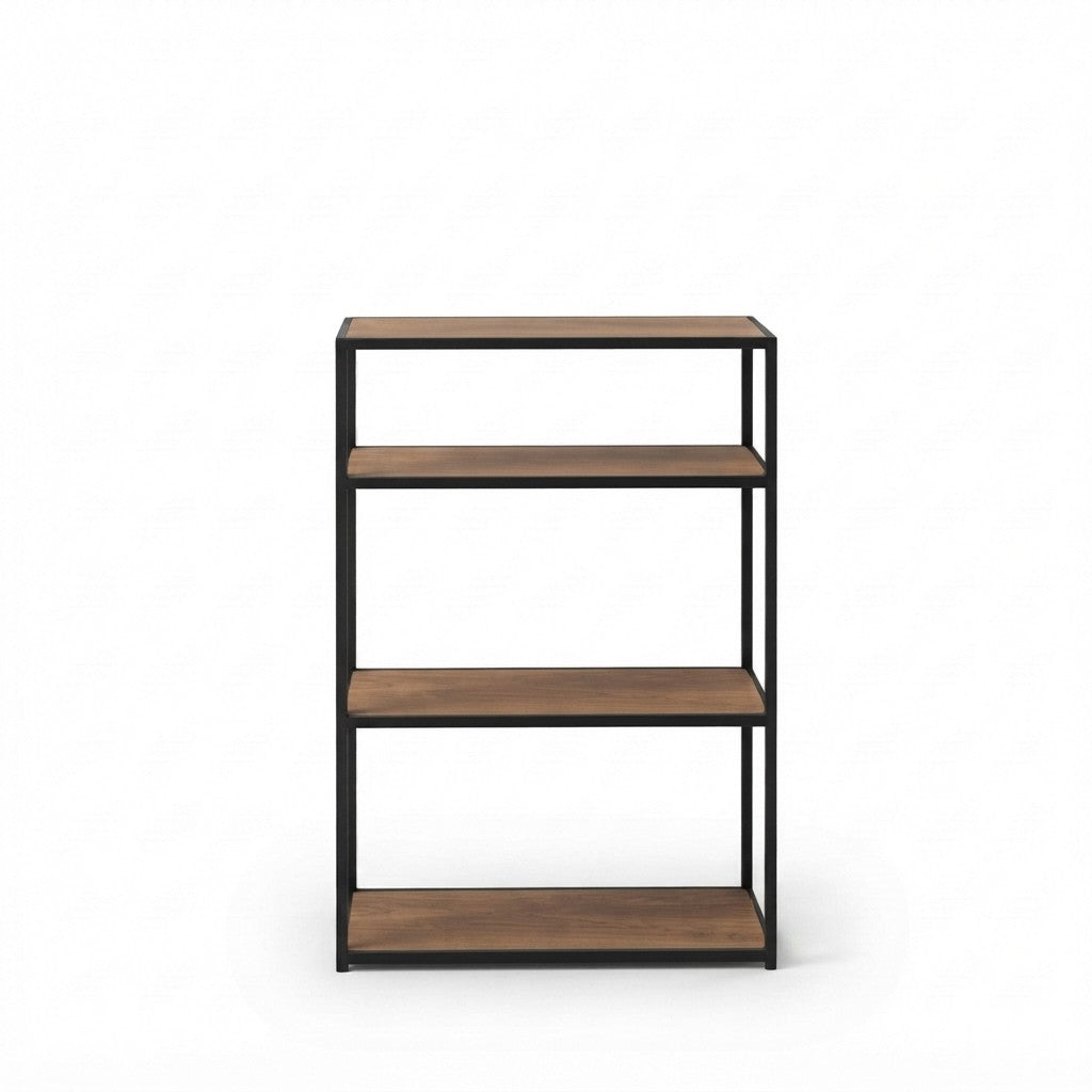 Estantería Industrial 4 Niveles 70 cm Kallfü con repisas de madera TOFFEE y estructura de metal negro, 70 x 35 x 100 cm
