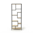 Estantería Industrial Escalonada 75 cm Kallfü con repisas de madera MIMA alternadas y marco de metal negro, 185 cm de alto