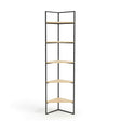 Estantería Industrial Esquinera 55 cm Kallfü con cinco repisas triangulares de madera MIMA y metal negro, 185 cm