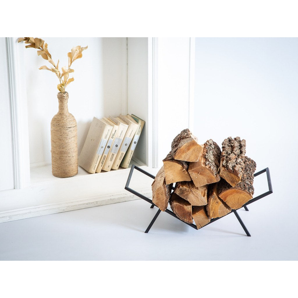 Leñero Libro Kallfü metal negro 53 cm — en ambiente