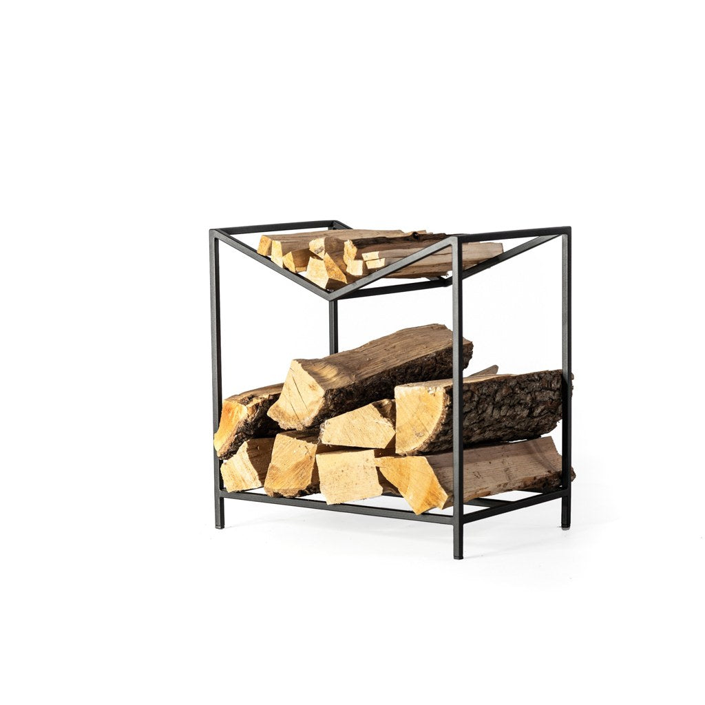 Leñero Montana Kallfü metal negro 40 cm — vista lateral