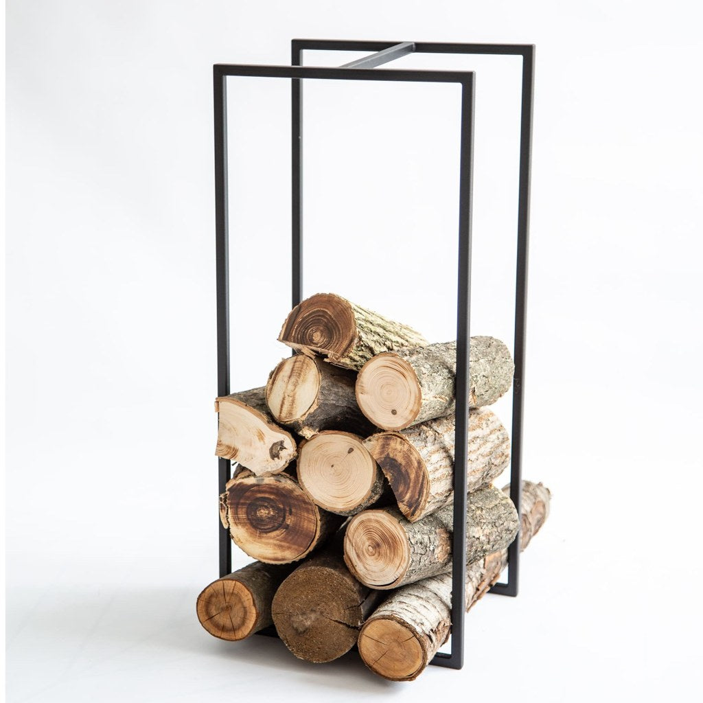 Leñero Porto Kallfü metal negro 55 cm — detalle