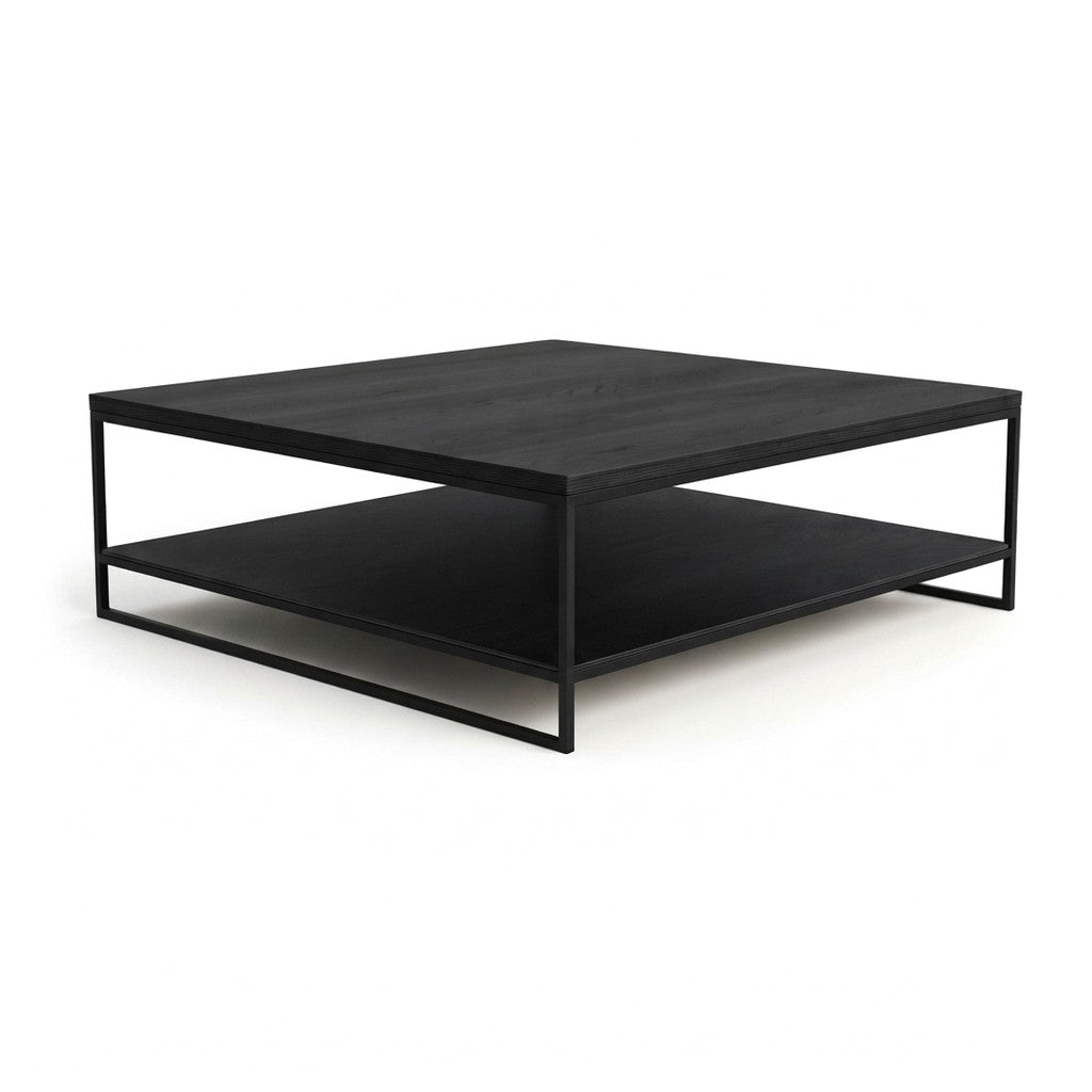 Mesa de Centro Angela 80 cm Kallfü con cubierta y repisa inferior de madera BLACK y estructura de metal negro