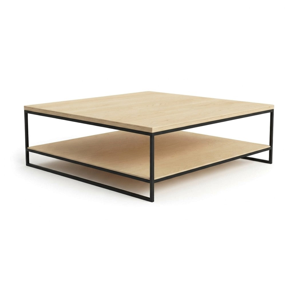 Mesa de Centro Angela 80 cm Kallfü con cubierta y repisa inferior de madera MIMA y estructura de metal negro