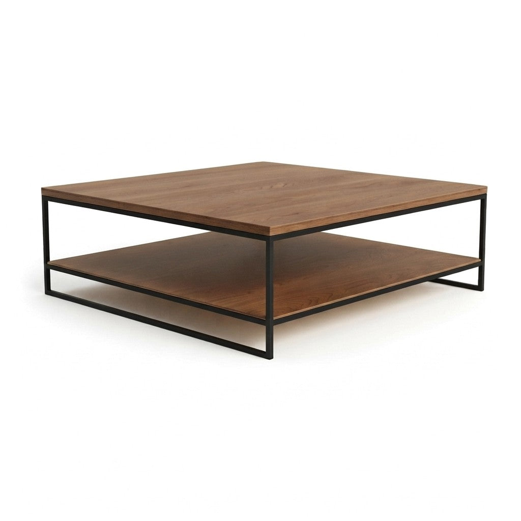 Mesa de Centro Angela 80 cm Kallfü con cubierta y repisa inferior de madera TOFFEE y estructura de metal negro