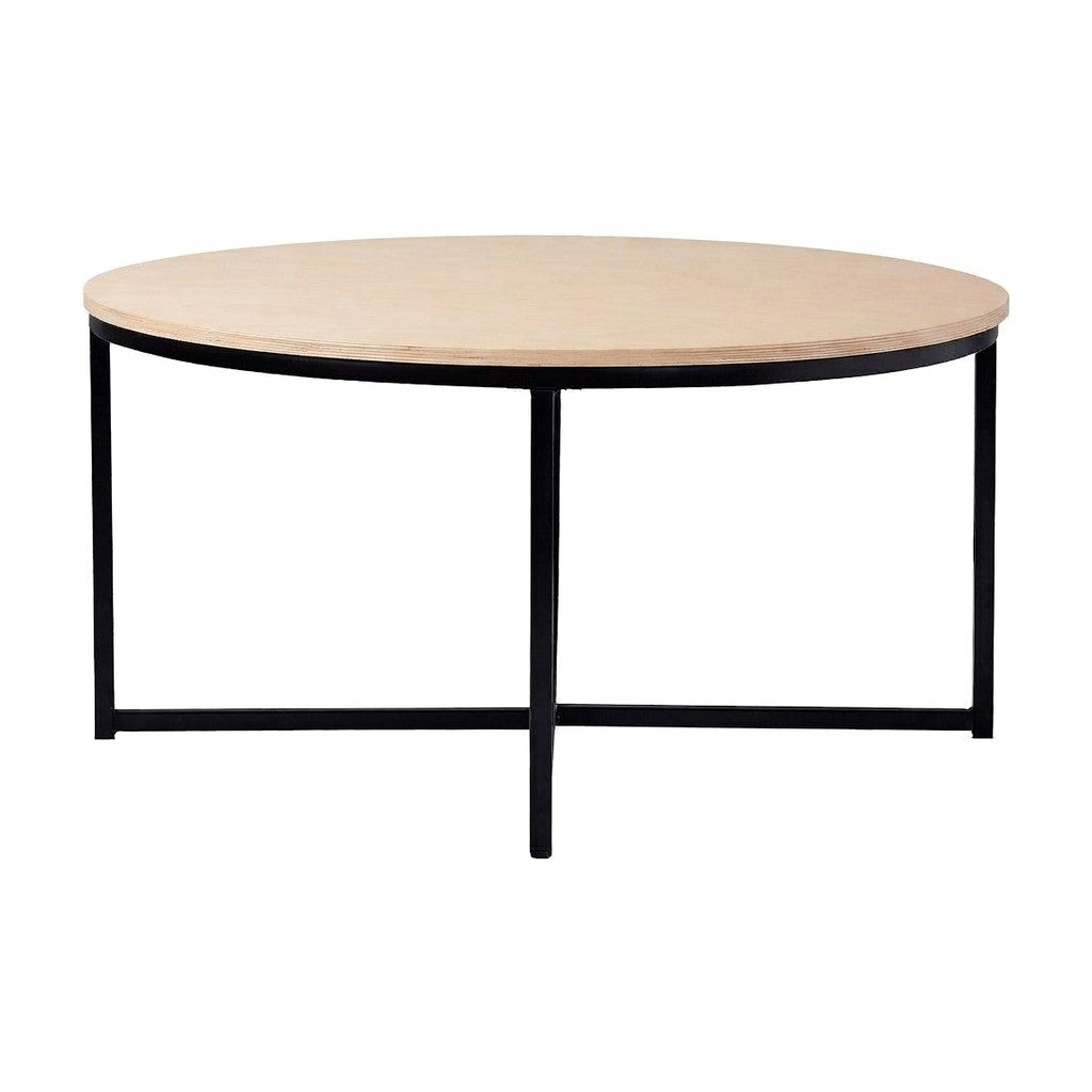 Mesa de Centro Redon Redonda 70 cm Kallfü con cubierta de madera MIMA y base de metal negro con travesaños en cruz