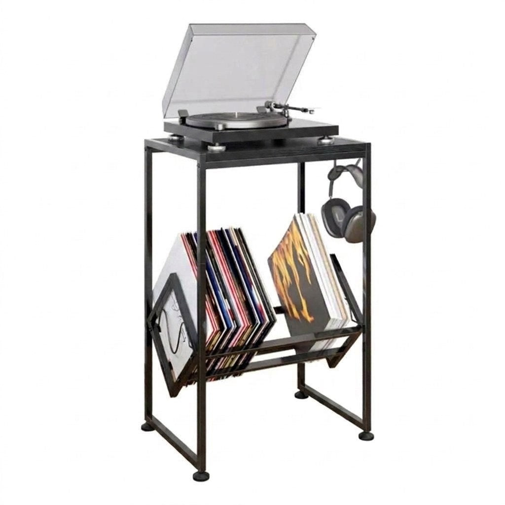 Mesa Tocadiscos Rondo Kallfü 45 cm metal negro, tono BLACK, 45x32x66 cm — vista 3/4