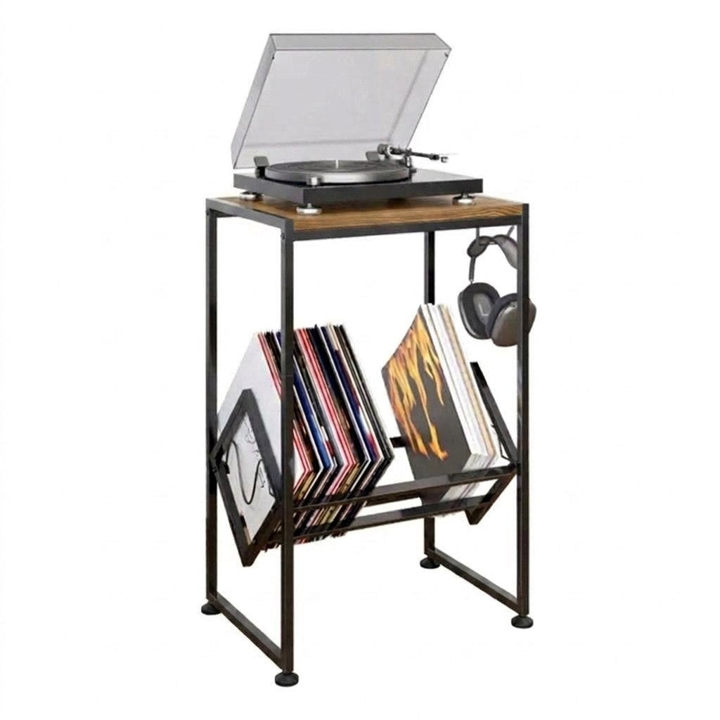 Mesa Tocadiscos Rondo Kallfü 45 cm metal negro, tono TOFFEE, 45x32x66 cm — vista 3/4