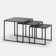 Set Mesas Nido Miva Kallfü metal negro mate, 45/40/35 cm — vista 3/4 del juego de 3 mesas