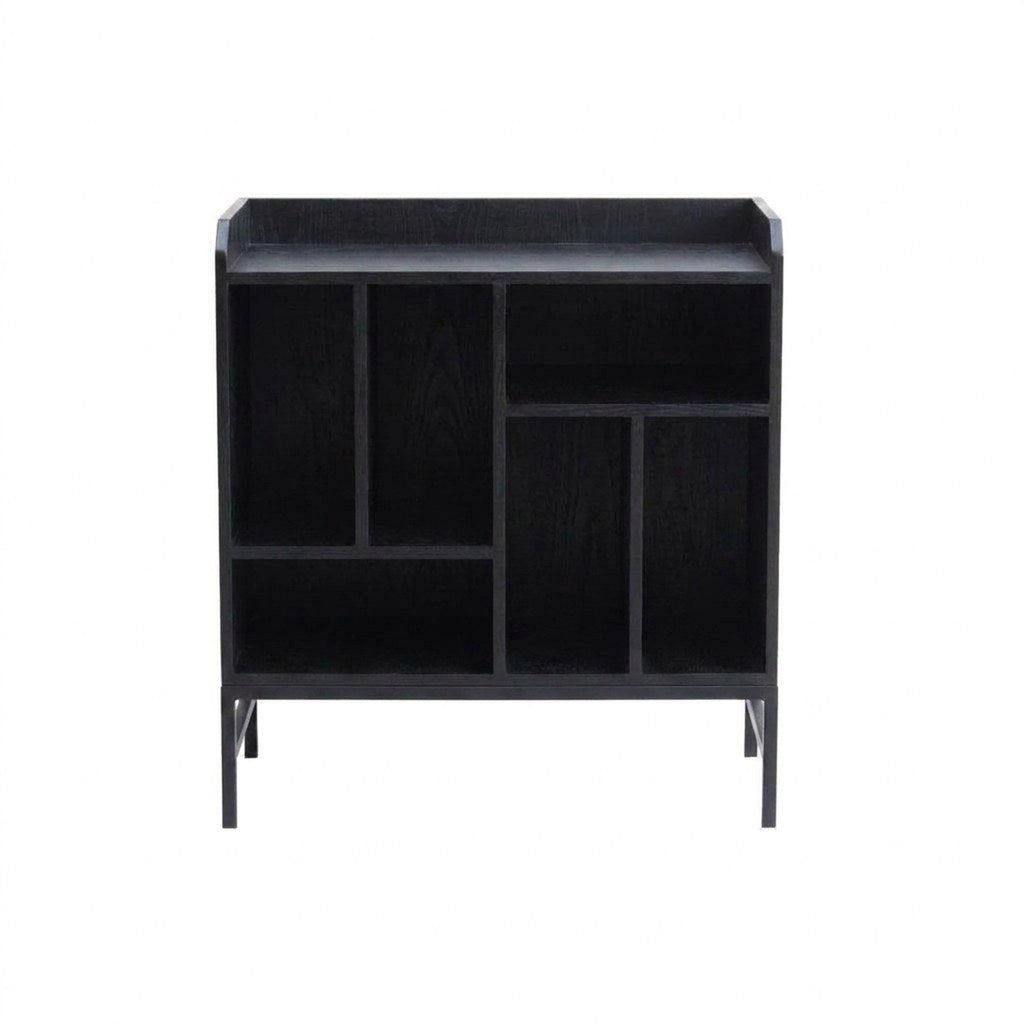 Mueble Vinilos Blues Kallfü 76 cm madera y metal, 76x42x84 cm tono BLACK — vista frontal