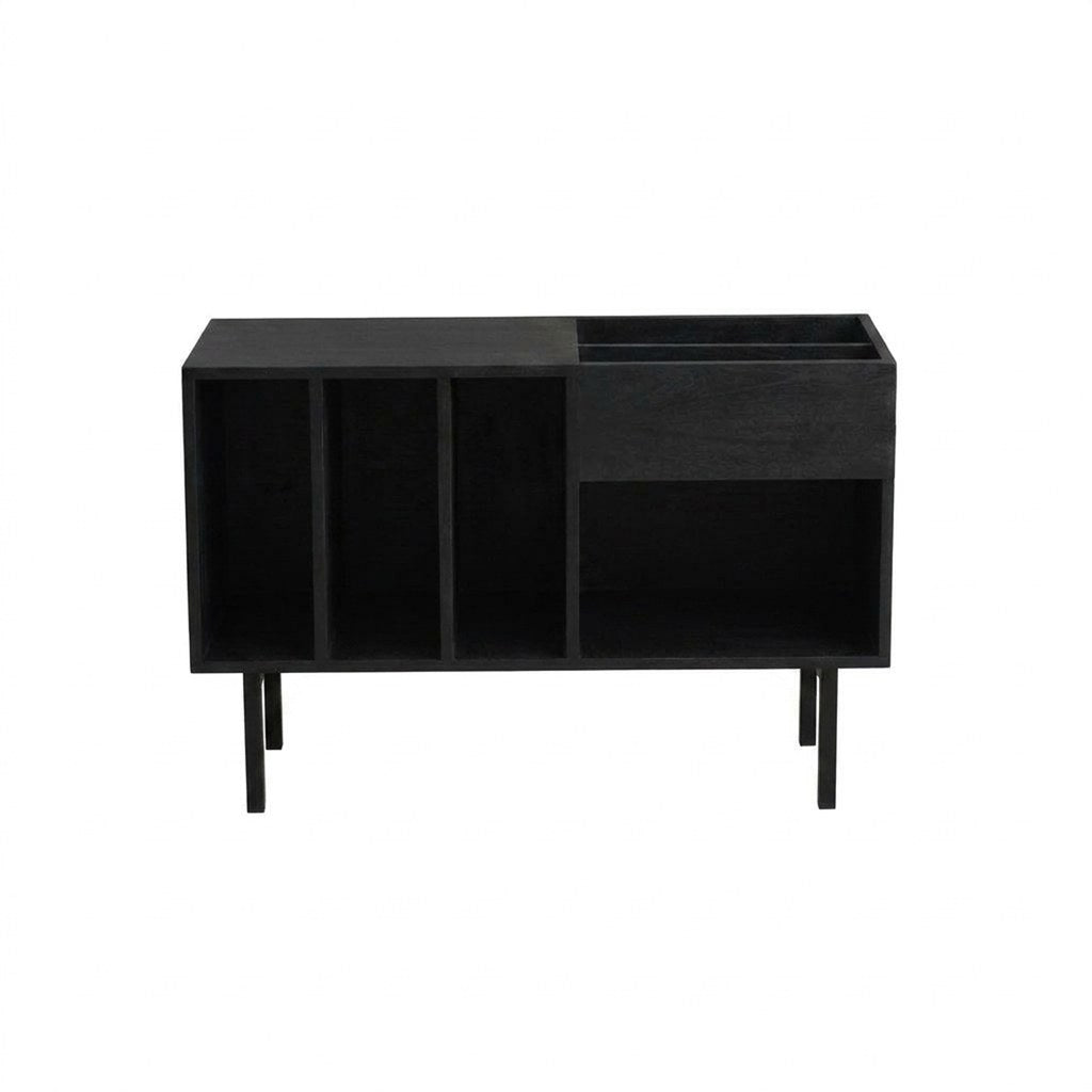 Mueble Vinilos Boogie Kallfü 90 cm madera y metal, 90x45x60 cm tono BLACK — vista frontal