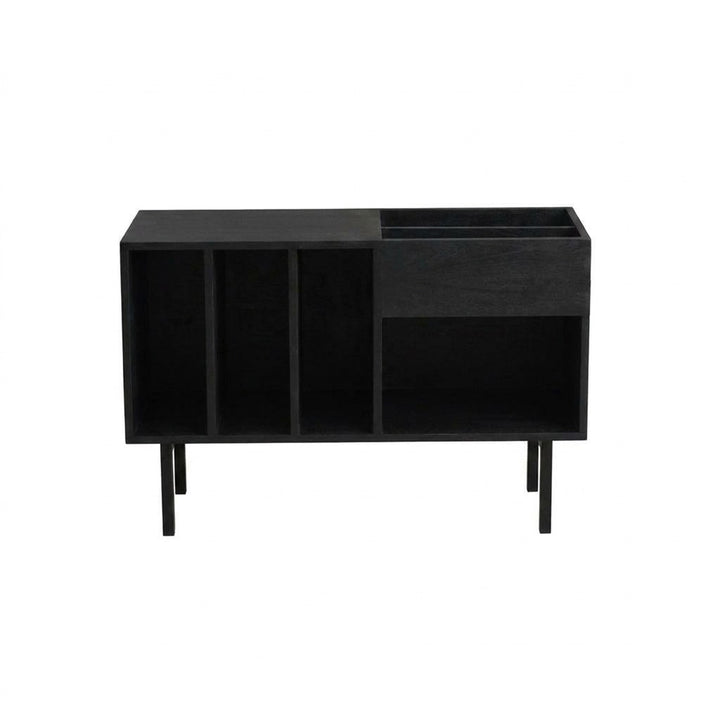 Mueble Vinilos Boogie 90 cm madera y metal, 90x40x60 cm tono BLACK — vista frontal