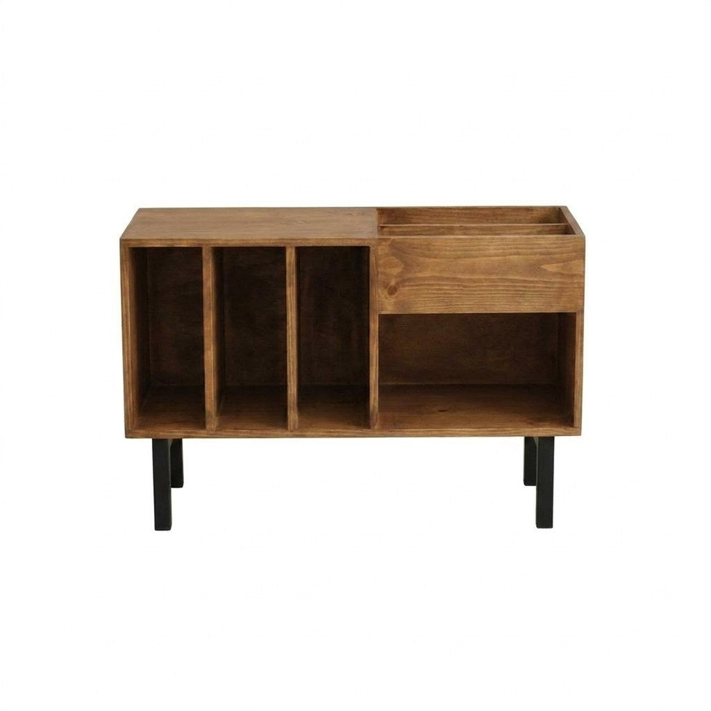 Mueble Vinilos Boogie Kallfü 90 cm madera y metal, 90x45x60 cm tono TOFFEE — vista frontal