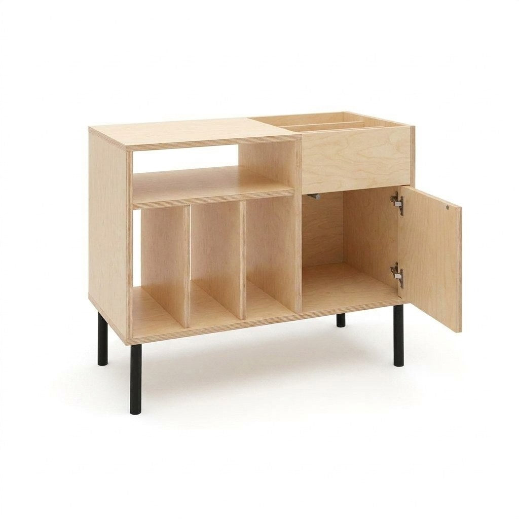Mueble Vinilos Kane Kallfü 90 cm, tono MIMA, 90x45x75 cm — puerta abierta