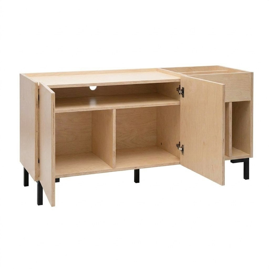 Mueble Vinilos Seda Kallfü 140 cm tono MIMA, 140x45x70 cm — puertas abiertas