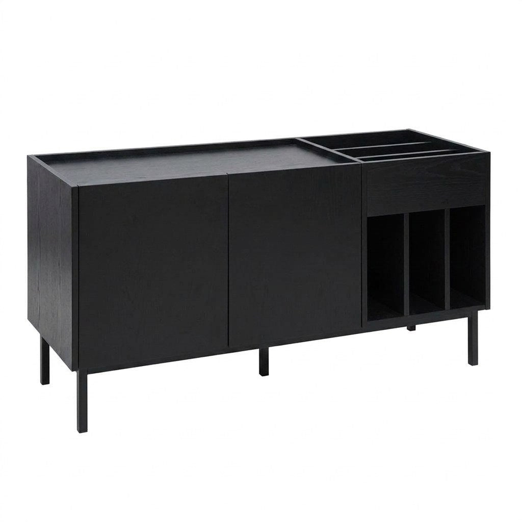 Mueble Vinilos Seda Kallfü 140 cm tono BLACK, 140x45x70 cm — vista 3/4