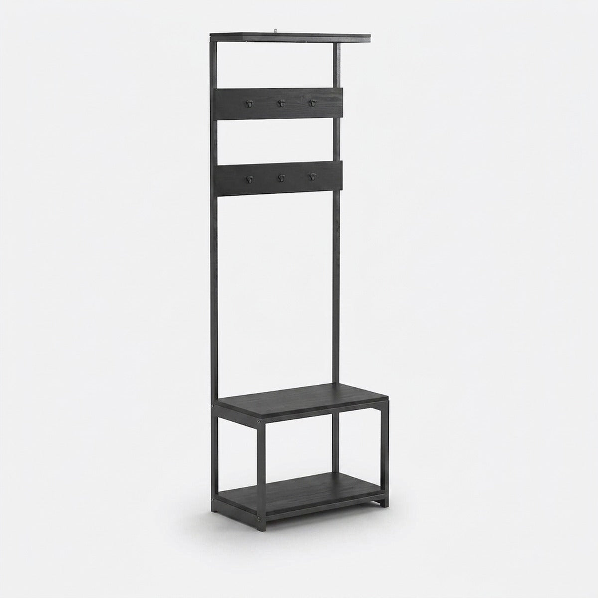 Perchero Recibidor 184 Kallfü metal negro y madera color BLACK, 60x35x184 cm — vista tres cuartos