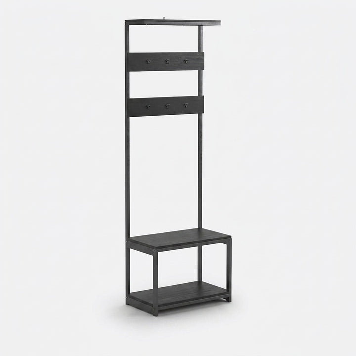 Perchero Recibidor 184 metal negro y madera color BLACK, 60x35x184 cm — vista tres cuartos