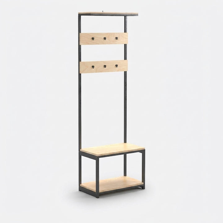 Perchero Recibidor 184 Kallfü metal negro y madera color MIMA, 60x35x184 cm — vista tres cuartos