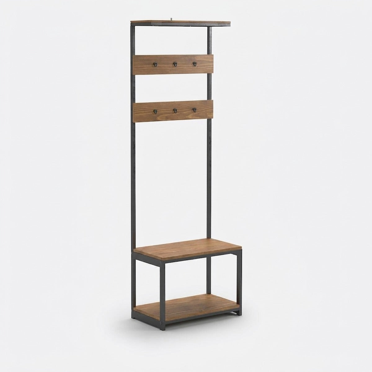 Perchero Recibidor 184 Kallfü metal negro y madera color TOFFEE, 60x35x184 cm — vista tres cuartos