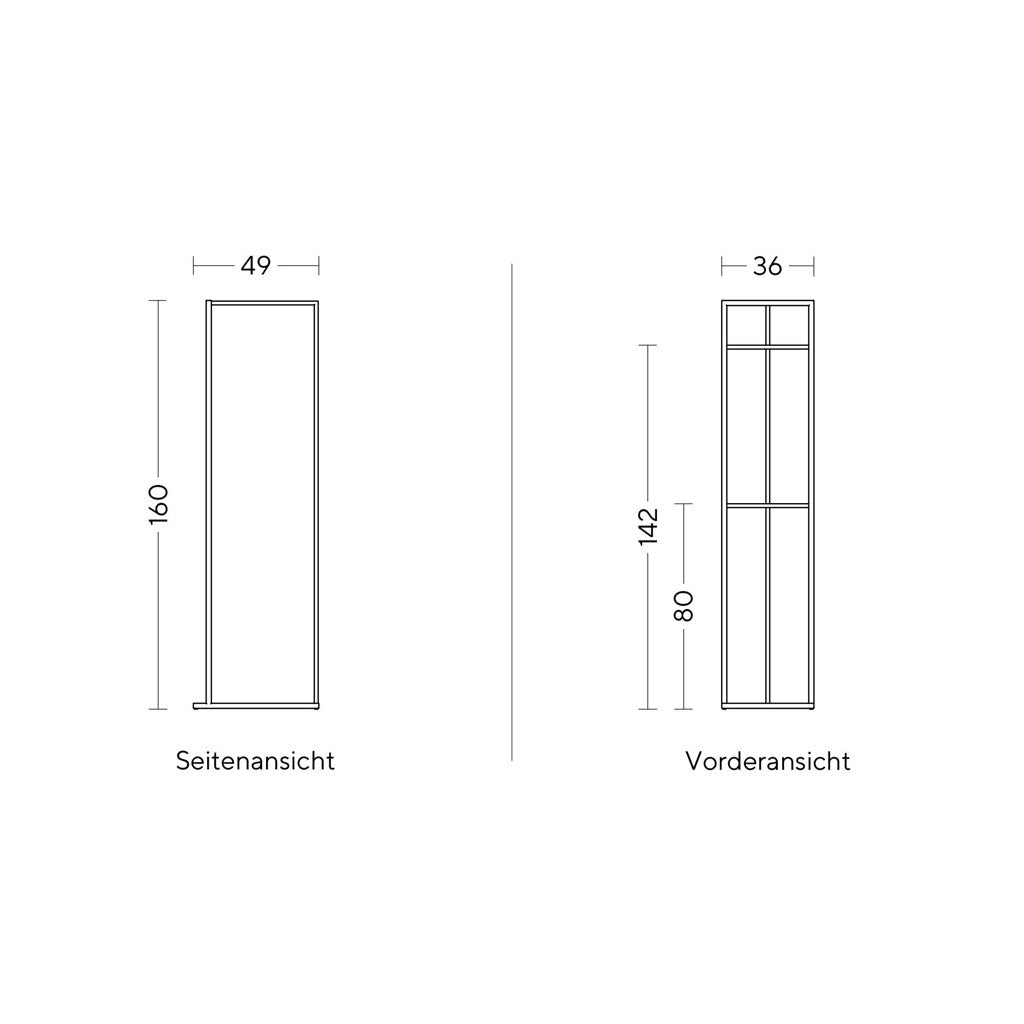 Perchero valet Alva Kallfü metal negro — esquema de medidas 160x36x49 cm