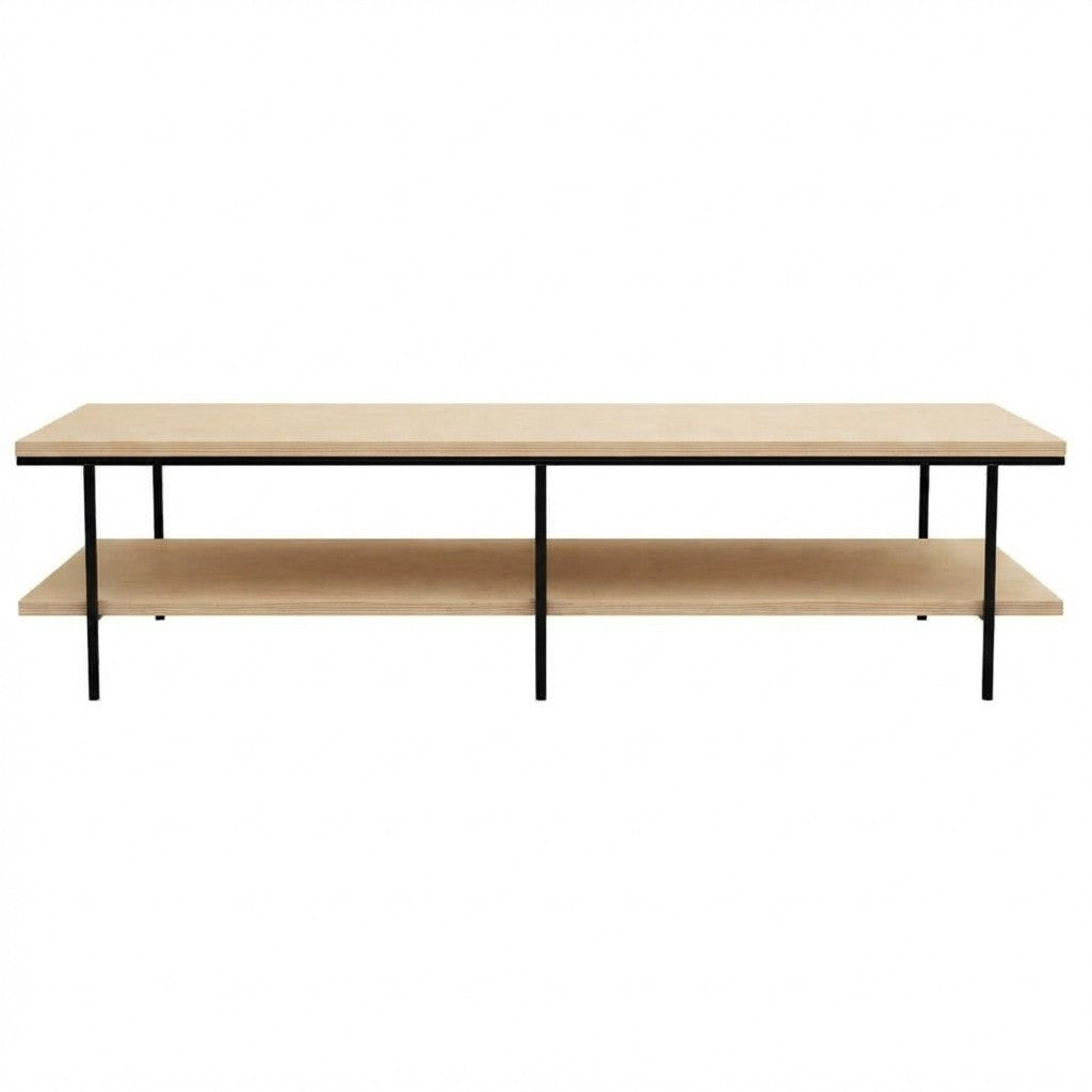 Rack TV Dema 150 cm Kallfü con cubierta y repisa de madera MIMA sobre estructura de metal negro de seis patas