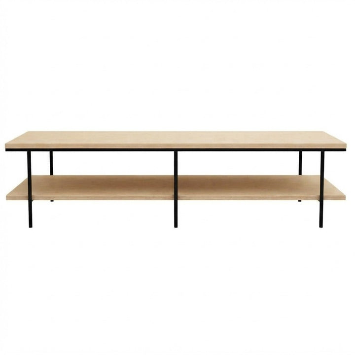 Rack TV Dema 150 cm Kallfü con cubierta y repisa de madera MIMA sobre estructura de metal negro de seis patas