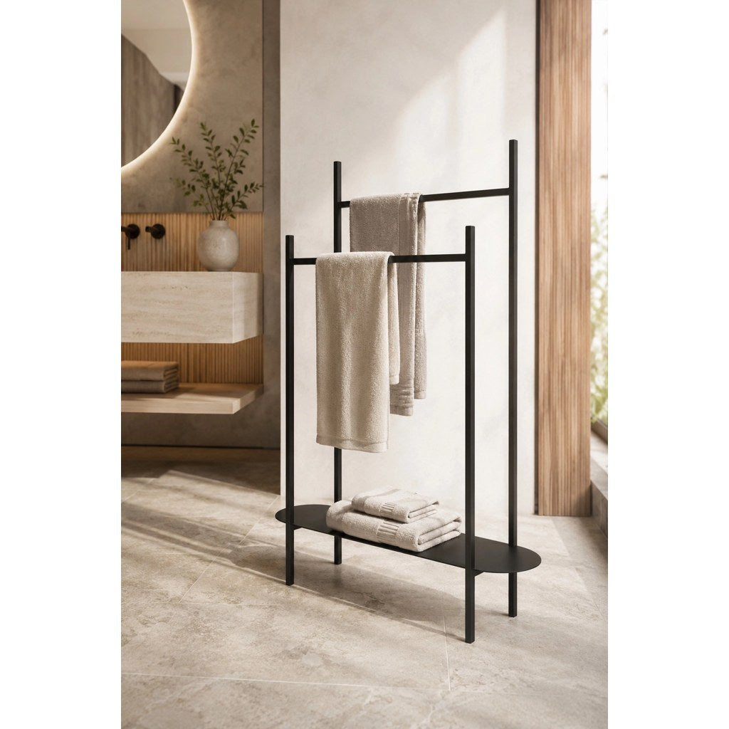 Toallero Arcula Kallfü metal negro 100 cm — en ambiente
