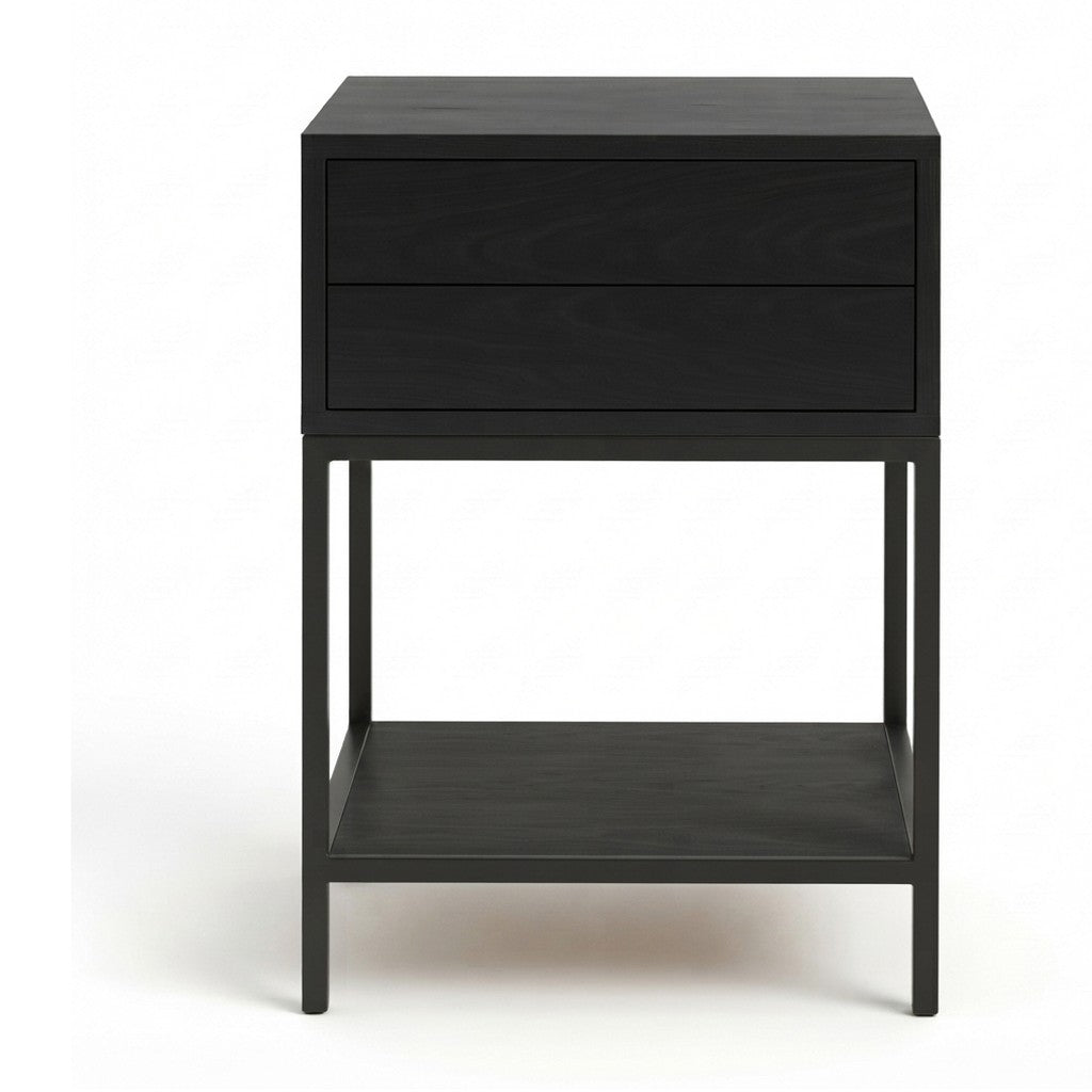 Velador Arinove con Dos Cajones 40 cm Kallfü en madera BLACK con repisa baja y base de metal negro