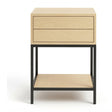 Velador Arinove con Dos Cajones 40 cm Kallfü en madera MIMA con repisa baja y base de metal negro