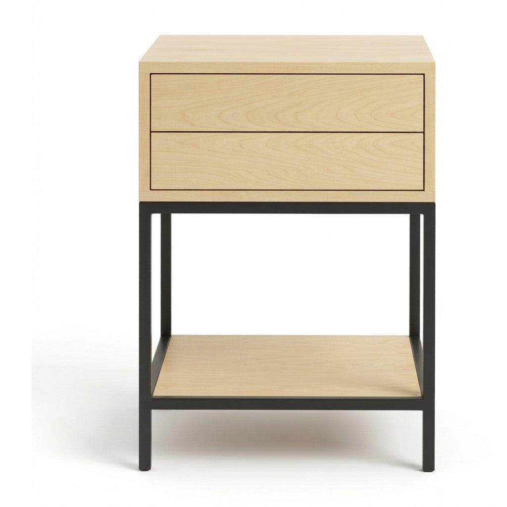 Velador Arinove con Dos Cajones 40 cm Kallfü en madera MIMA con repisa baja y base de metal negro