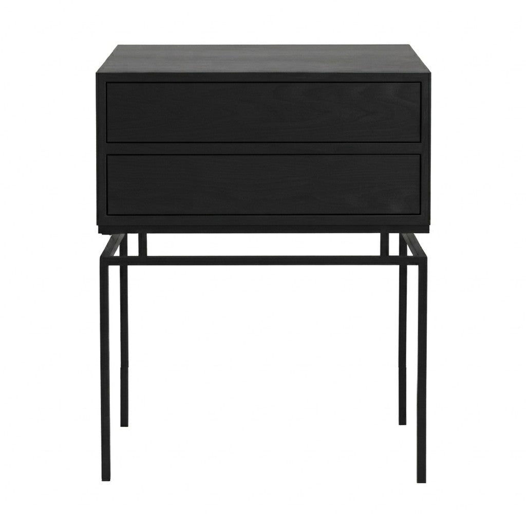 Velador Auren con Dos Cajones 40 cm Kallfü en madera BLACK con cajones sin tirador y base de metal negro
