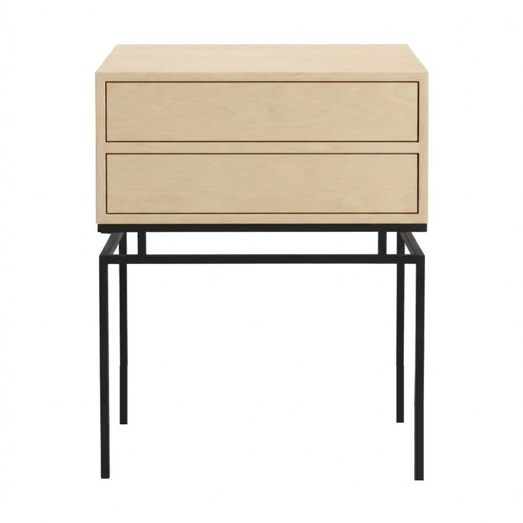 Velador Auren con Dos Cajones 40 cm Kallfü en madera MIMA con cajones sin tirador y base de metal negro