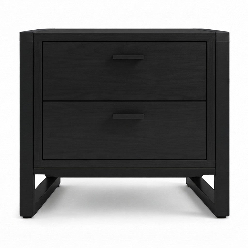 Velador Hima con Dos Cajones 40 cm Kallfü en madera BLACK con marcos laterales de metal negro y tiradores negros